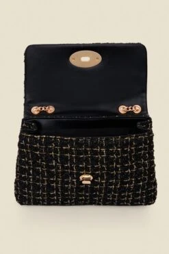 Black & Gold Metallic Quilted Clasp Detail Cross Body Bag -Sosandar Fashion Store web 2506 box a25ac026bk0333 616