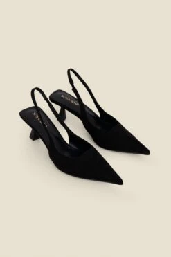 Black Faux Suede Kitten Heel Slingback Court Shoes 7 Black Faux Suede Kitten Heel Slingback Court Shoes -Sosandar Fashion Store web 2506 box a25fw005bk0001 735