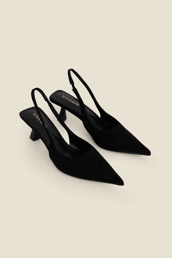 Black Faux Suede Kitten Heel Slingback Court Shoes 4 Black Faux Suede Kitten Heel Slingback Court Shoes - Image 2