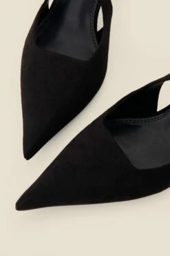 Black Faux Suede Kitten Heel Slingback Court Shoes 9 Black Faux Suede Kitten Heel Slingback Court Shoes -Sosandar Fashion Store web 2506 box a25fw005bk0001 741