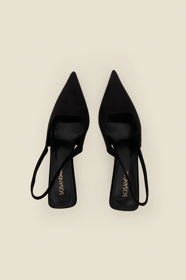 Black Faux Suede Kitten Heel Slingback Court Shoes 5 Black Faux Suede Kitten Heel Slingback Court Shoes - Image 3
