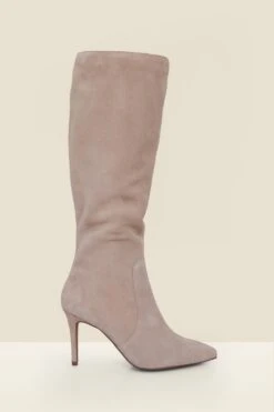 Taupe Suede Stiletto Knee High Boots