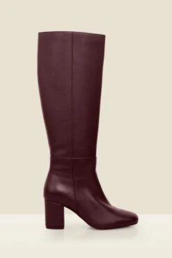 Burgundy Leather Mid Heel Knee High Boots
