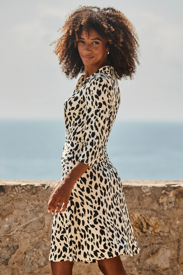 Ivory & Black Fleck Print Twist Front Shirt Dress 4 Ivory & Black Fleck Print Twist Front Shirt Dress - Image 2