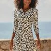 Ivory & Black Fleck Print Twist Front Shirt Dress -Sosandar Fashion Store web 2507 03 dydrj020whsp01 03 192 rt