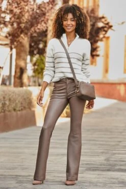 Ivory & Taupe Stripe Quarter Zip Jumper -Sosandar Fashion Store web 2507 10 a25tk219nl0003 a24bp007bn0003 a25ac107bn0003 10 018 1