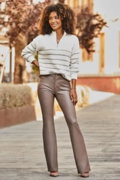 Ivory & Taupe Stripe Quarter Zip Jumper -Sosandar Fashion Store web 2507 10 a25tk219nl0003 a24bp007bn0003 a25ac107bn0003 10 035 1