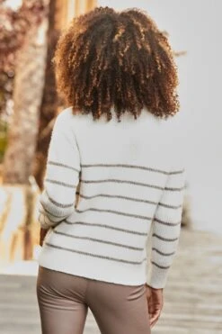 Ivory & Taupe Stripe Quarter Zip Jumper -Sosandar Fashion Store web 2507 10 a25tk219nl0003 a24bp007bn0003 a25ac107bn0003 10 216 1