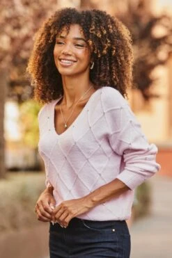 Soft Pink Pointelle Diamante Embellished Jumper -Sosandar Fashion Store web 2507 12 a25tk129pk0021 s22bd090bkbe01 12 035 rt