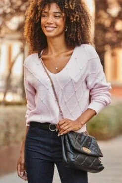 Soft Pink Pointelle Diamante Embellished Jumper -Sosandar Fashion Store web 2507 12 a25tk129pk0021 s22bd090bkbe01 12 094 rt