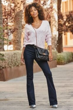 Soft Pink Pointelle Diamante Embellished Jumper -Sosandar Fashion Store web 2507 12 a25tk129pk0021 s22bd090bkbe01 12 127 rt