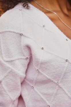 Soft Pink Pointelle Diamante Embellished Jumper -Sosandar Fashion Store web 2507 12 a25tk129pk0021 s22bd090bkbe01 12 146 rt