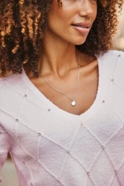 Soft Pink Pointelle Diamante Embellished Jumper -Sosandar Fashion Store web 2507 12 a25tk129pk0021 s22bd090bkbe01 12 147 rt