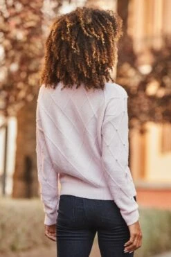 Soft Pink Pointelle Diamante Embellished Jumper -Sosandar Fashion Store web 2507 12 a25tk129pk0021 s22bd090bkbe01 12 178 rt