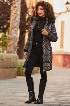 Leopard Print Faux Fur Trim Padded Coat -Sosandar Fashion Store web 2507 16 a25ow009nlbn01 a25tk462bk0001 a24bd030bk0001 16 010