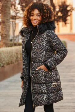 Leopard Print Faux Fur Trim Padded Coat -Sosandar Fashion Store web 2507 16 a25ow009nlbn01 a25tk462bk0001 a24bd030bk0001 16 134