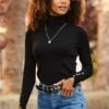 Black Roll Neck Button Cuff Jumper