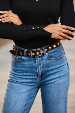 Black Leather Western Studded Waist Belt