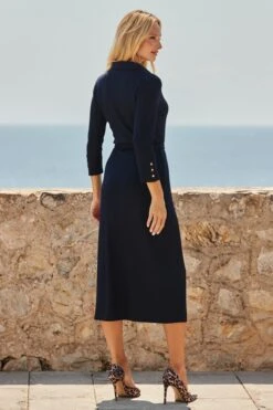 Navy Blue Premium Buckle Belted Shirt Dress -Sosandar Fashion Store web 2507 24 dydrj067be0003 24 090