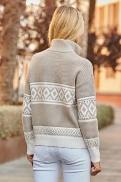 Taupe & Ivory Patterned Quarter Zip Jumper -Sosandar Fashion Store web 2507 30 a24tk209bn0003 a25ac107bn0003 30 231