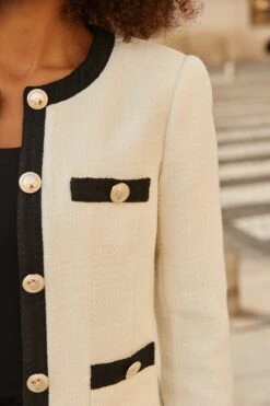 Ivory Contrast Trim Gold Button Boucle Jacket -Sosandar Fashion Store web 2508 02 a25ow025nl0006 dytoj076bk0001 a25bw029bk0001 02 108