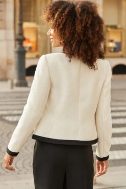 Ivory Contrast Trim Gold Button Boucle Jacket -Sosandar Fashion Store web 2508 02 a25ow025nl0006 dytoj076bk0001 a25bw029bk0001 02 171