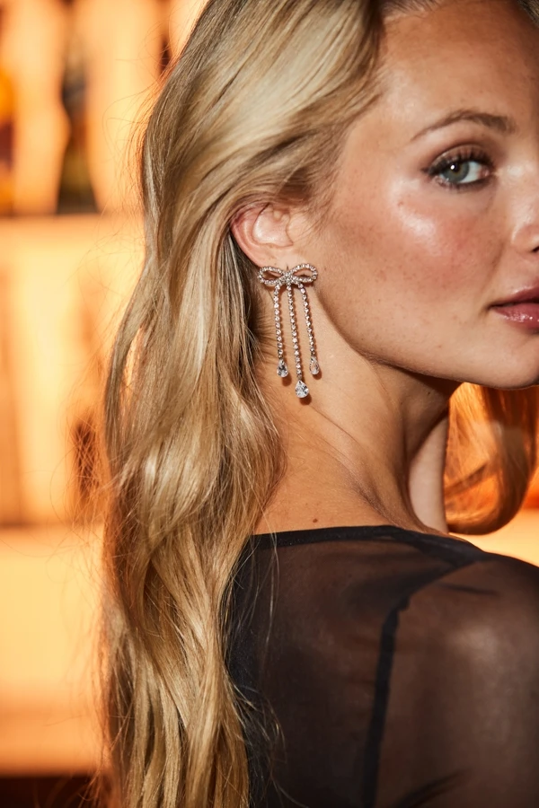 Silver Bow Diamante Detail Earring 3 Silver Bow Diamante Detail Earring