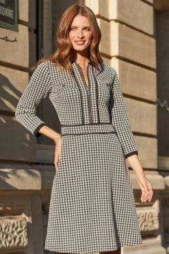 Black & White Houndstooth Print Fit & Flare Dress 16 Black & White Houndstooth Print Fit & Flare Dress -Sosandar Fashion Store web 2508 122 dydrj059bkcv01 122 133