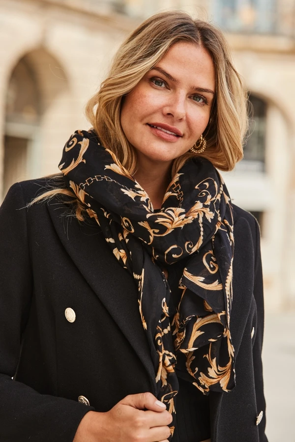 Black & Gold Chain Print Scarf 5 Black & Gold Chain Print Scarf - Image 3