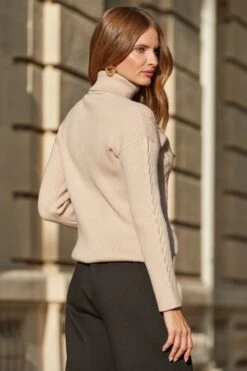 Natural Cable Knit Roll Neck Jumper -Sosandar Fashion Store web 2508 134 s24le016bk0001 a25tk481nl0003 s25ow016nl0003 134 163