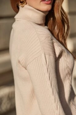 Natural Cable Knit Roll Neck Jumper -Sosandar Fashion Store web 2508 134 s24le016bk0001 a25tk481nl0003 s25ow016nl0003 134 184