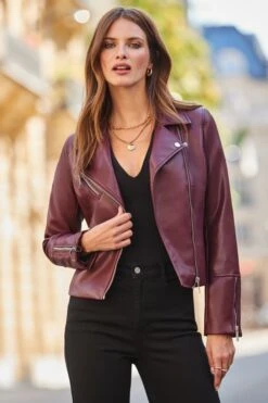 Mulberry Faux Leather Biker Jacket 16 Mulberry Faux Leather Biker Jacket -Sosandar Fashion Store web 2508 136 s22op002mulb01 dytoj078bk0001 a24bd024bk0001 136 066