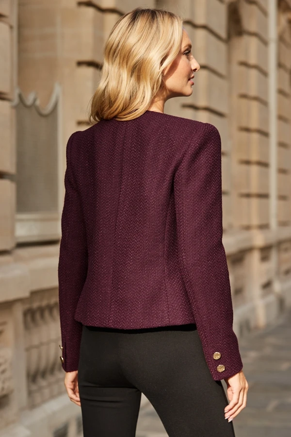 Burgundy Boucle Collarless Jacket 8 Burgundy Boucle Collarless Jacket - Image 6