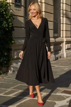 Black Button Detail Faux Wrap Dress 18 Black Button Detail Faux Wrap Dress -Sosandar Fashion Store web 2508 141 dydrj073bk0001 141 023