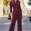 Burgundy Utility Pocket Belted Jumpsuit