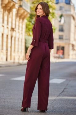 Burgundy Utility Pocket Belted Jumpsuit -Sosandar Fashion Store web 2508 149 a25jw002rd0004 149 089 rt