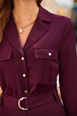 Burgundy Utility Pocket Belted Jumpsuit -Sosandar Fashion Store web 2508 149 a25jw002rd0004 149 105 rt