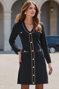 Black Chain Trim Knitted Shift Dress