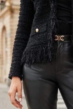 Black Noir Fringe Trim Boucle Cardigan -Sosandar Fashion Store web 2508 20 a24tk197bk0001 a22bl020bk0001 20 164