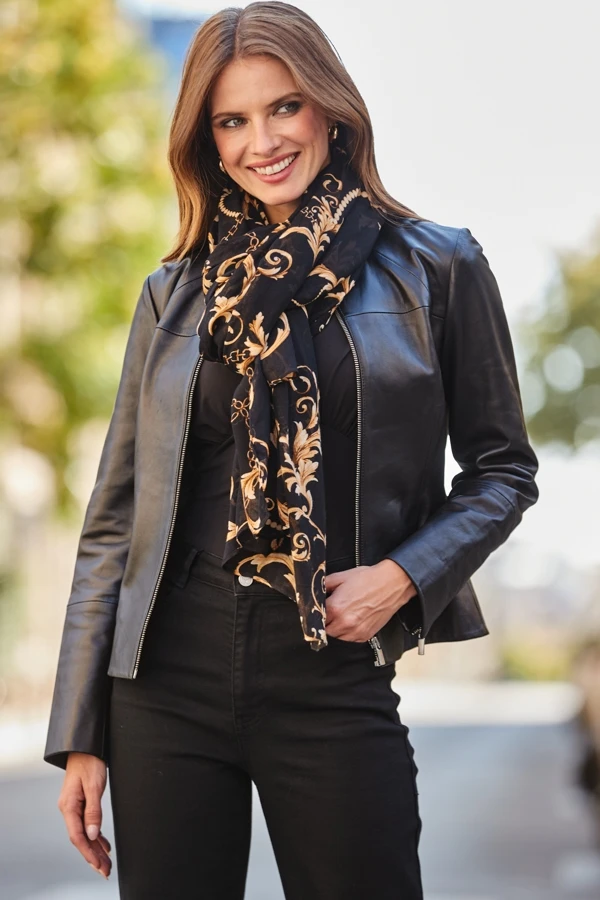 Black & Gold Chain Print Scarf 4 Black & Gold Chain Print Scarf - Image 2