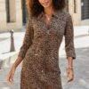 Animal Print Zip Front Premium Jacquard Dress