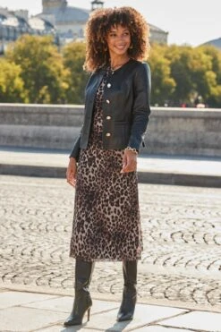 Black Collarless Leather Jacket With Gold Buttons -Sosandar Fashion Store web 2508 32 sedrj067ld0001 a25ol005bk0001 32 228 rt 1