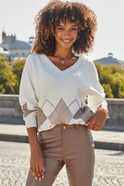 Ivory & Taupe Argyle Jumper