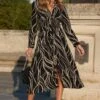 Black Élégance Print Shirred Waist Shirt Dress -Sosandar Fashion Store web 2508 42 dydrw061bksp01 42 021