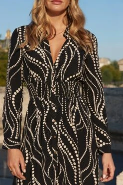Black Élégance Print Shirred Waist Shirt Dress 8 Black Élégance Print Shirred Waist Shirt Dress -Sosandar Fashion Store web 2508 42 dydrw061bksp01 42 196