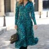 Emerald Green Animal Print Belted Shirt Dress