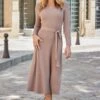 Café Au Lait Fit & Flare Soft Ribbed Knit Dress 1 Café Au Lait Fit & Flare Soft Ribbed Knit Dress -Sosandar Fashion Store web 2508 45 a25dk483bn0003 45 019