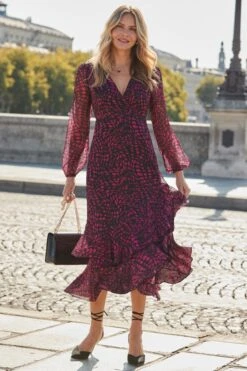 Pink & Black Élégance Print Faux Wrap Dress
