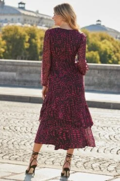 Pink & Black Élégance Print Faux Wrap Dress -Sosandar Fashion Store web 2508 46 sedrw124bkpk01 46 170 rt