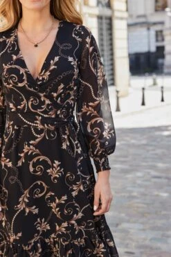 Black Baroque Print Wrap Front Midi Dress 10 Black Baroque Print Wrap Front Midi Dress -Sosandar Fashion Store web 2508 47 dydrw064bkcv01 47 086